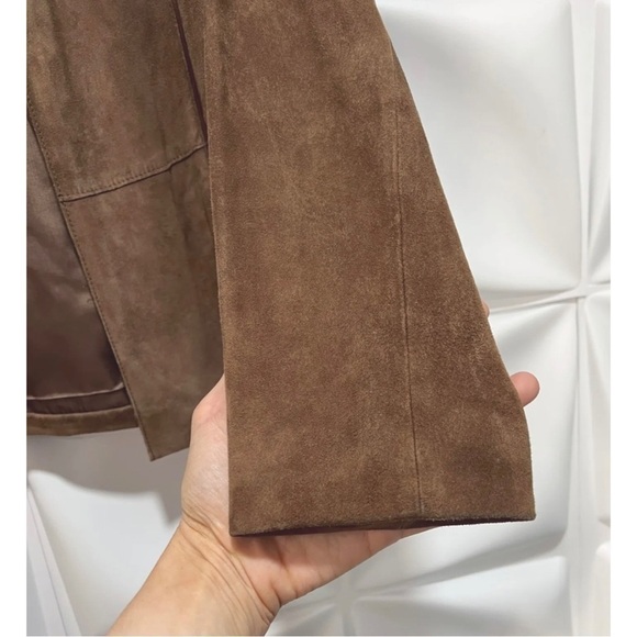 Eileen Fisher Womens Sz S Brown 100% ITALIAN GOAT Suede Leather Blazer Jacket - Picture 9 of 9